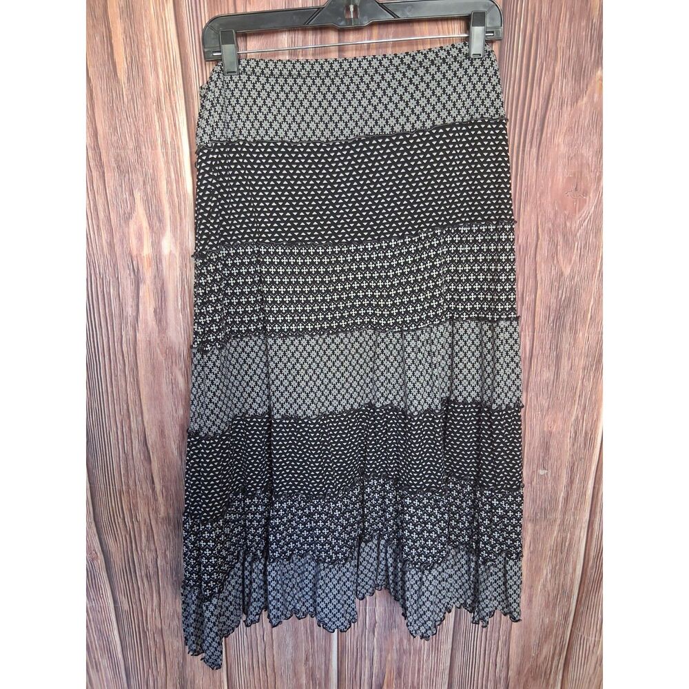 JM Collection Women's Large Black White Tiered Geometric Midi Skirt